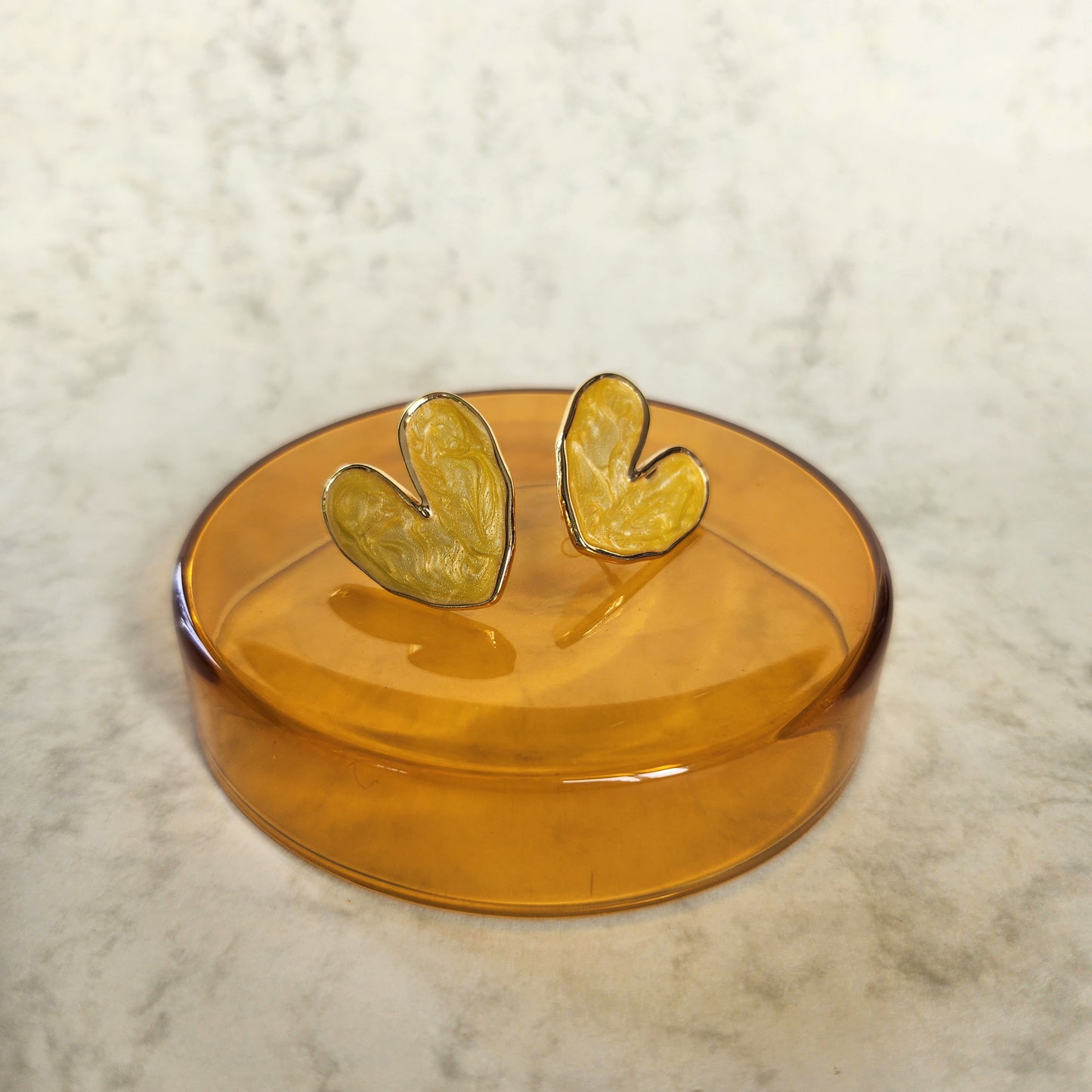 Heart Stud Earrings Yellow