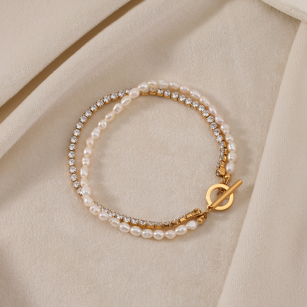 Double Stone and Pearl Bracelet